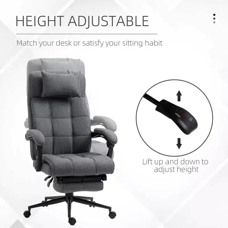 Sedia da ufficio imbottita con schienale alto grigio scuro/grigio con poggiatesta e poggiapiedi, 1 posto
