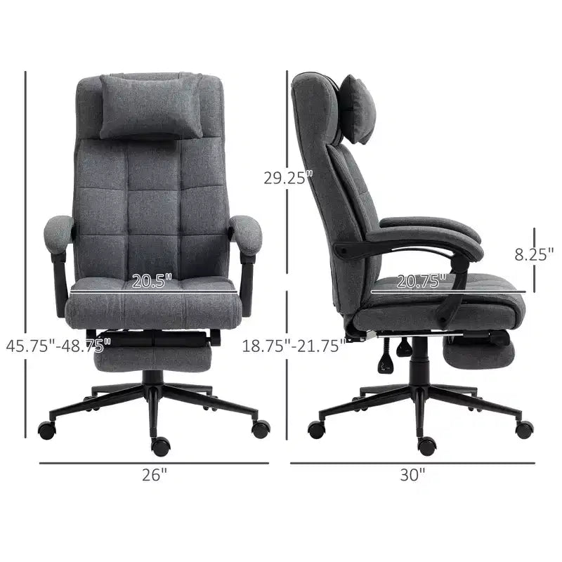 Sedia da ufficio imbottita con schienale alto grigio scuro/grigio con poggiatesta e poggiapiedi, 1 posto
