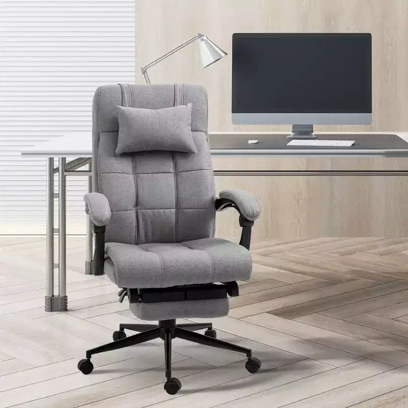 Sedia da ufficio imbottita con schienale alto grigio scuro/grigio con poggiatesta e poggiapiedi, 1 posto