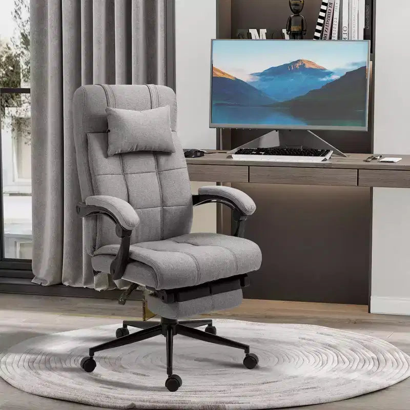 Sedia da ufficio imbottita con schienale alto grigio scuro/grigio con poggiatesta e poggiapiedi, 1 posto
