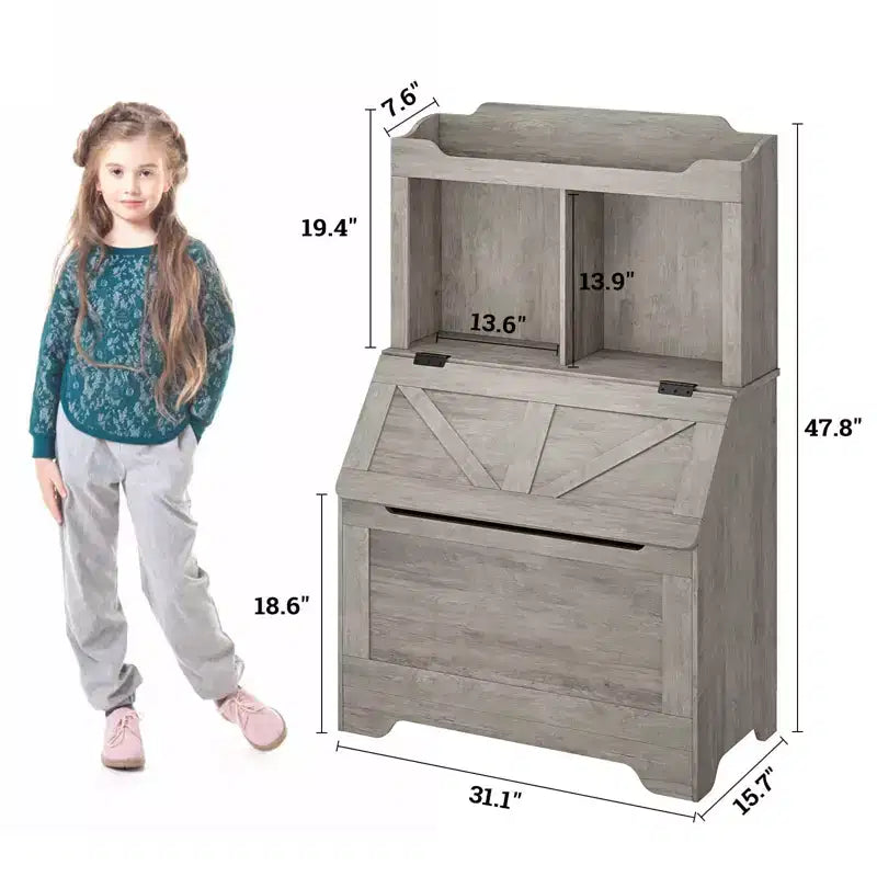 Libreria e Contenitore Giocattoli in Legno Grigio/Bianco con Coperchio a Ribalta, Per Bambini e Bambine