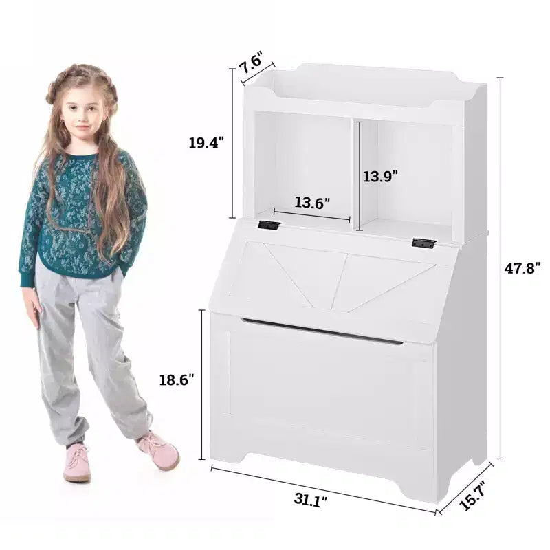 Libreria e Contenitore Giocattoli in Legno Grigio/Bianco con Coperchio a Ribalta, Per Bambini e Bambine