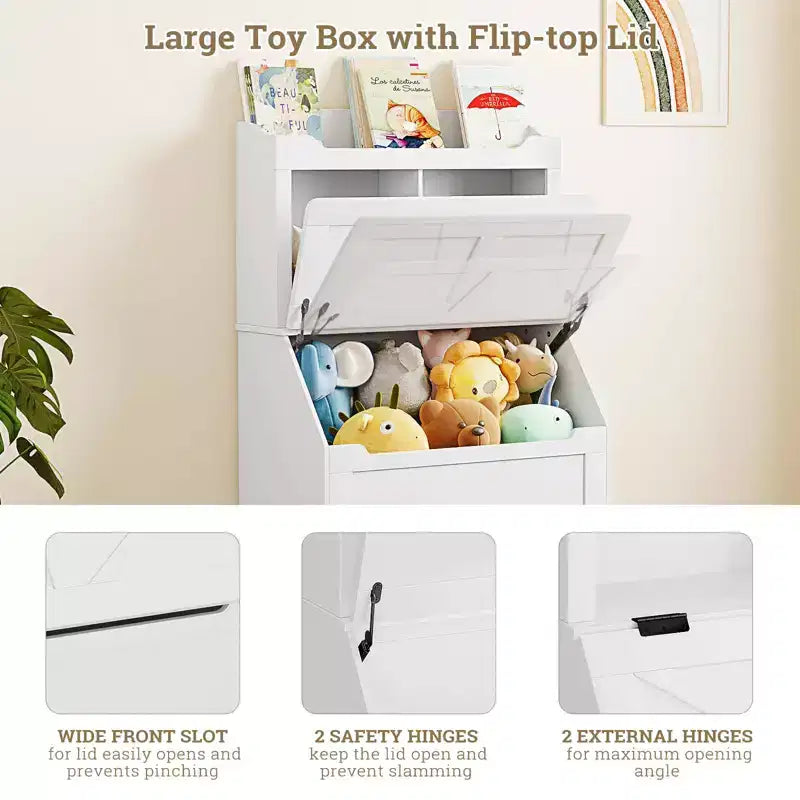 Libreria e Contenitore Giocattoli in Legno Grigio/Bianco con Coperchio a Ribalta, Per Bambini e Bambine