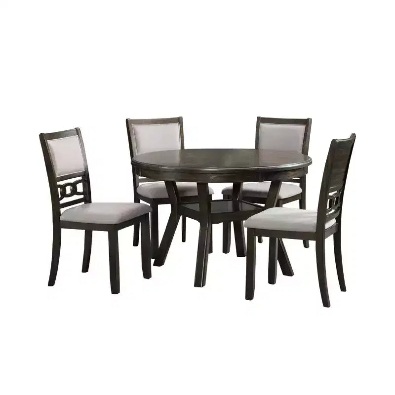 Set da pranzo in noce da 5 pezzi per 4 persone – Tavolo rettangolare con sedie rivestite in tessuto grigio