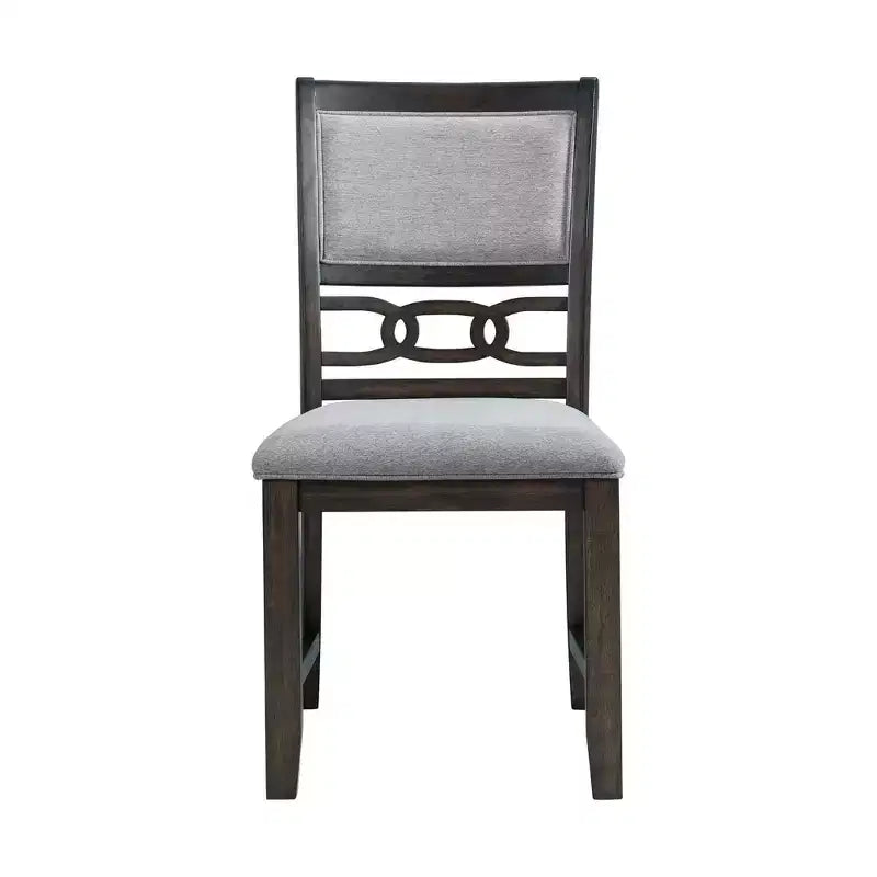 Set da pranzo in noce da 5 pezzi per 4 persone – Tavolo rettangolare con sedie rivestite in tessuto grigio