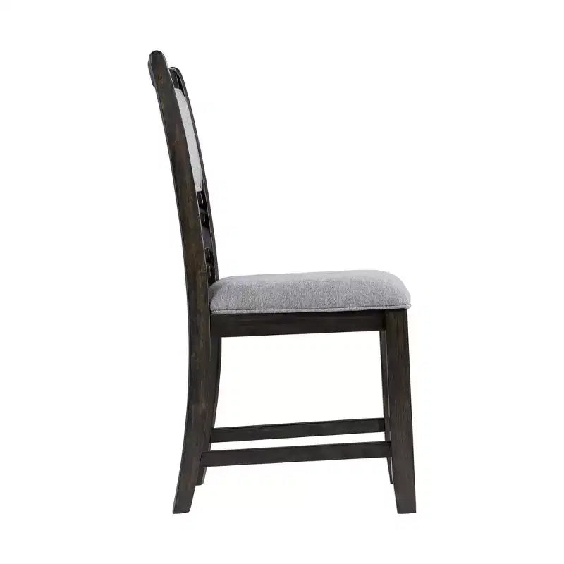 Set da pranzo in noce da 5 pezzi per 4 persone – Tavolo rettangolare con sedie rivestite in tessuto grigio
