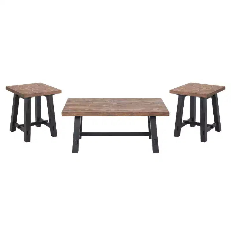 42" Odin Living Room Set with Coffee Table and 2 Side Tables Black - Alaterre Furniture