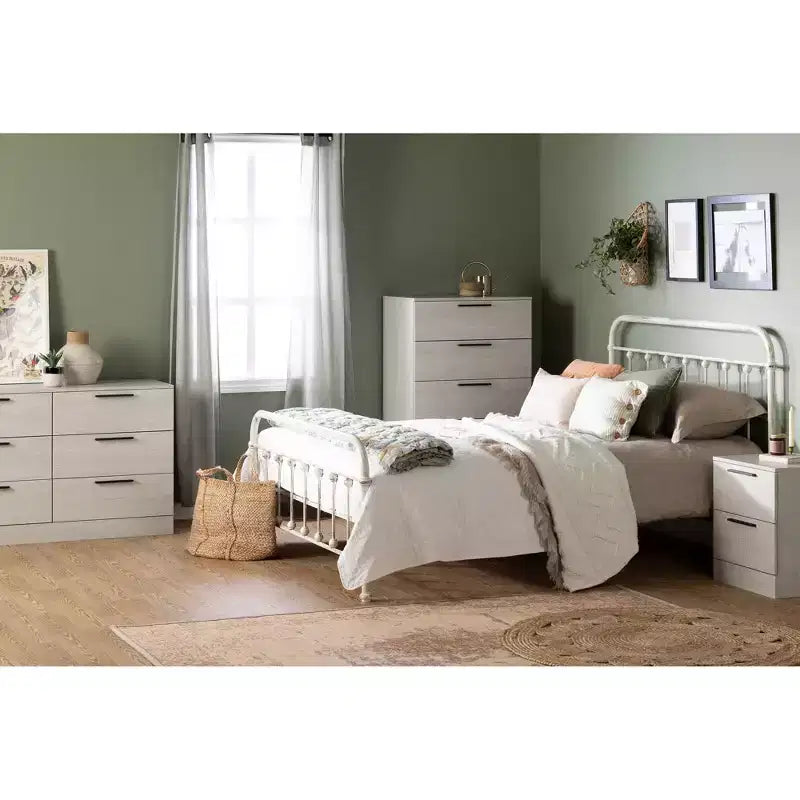 Comodino a 2 cassetti, rovere / rovere grigio, rettangolare, assemblaggio da 1 persona