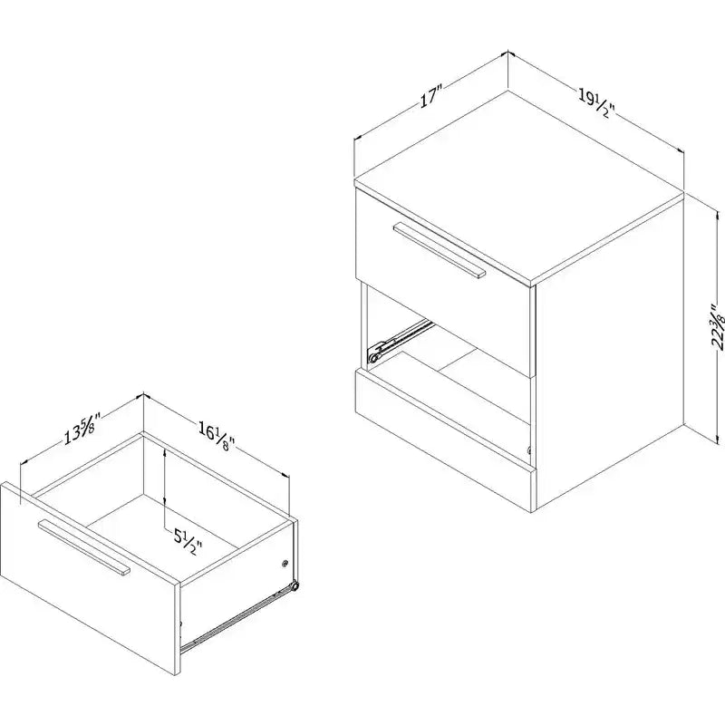 Comodino a 2 cassetti, rovere / rovere grigio, rettangolare, assemblaggio da 1 persona