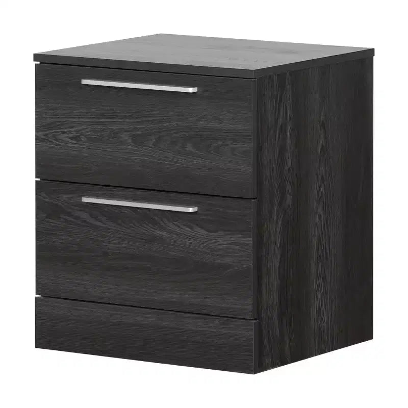 Comodino a 2 cassetti, rovere / rovere grigio, rettangolare, assemblaggio da 1 persona