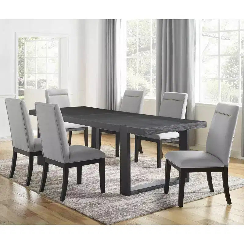 Sedia laterale senza braccioli, schienale alto e trapuntato, colore grigio, set da 2