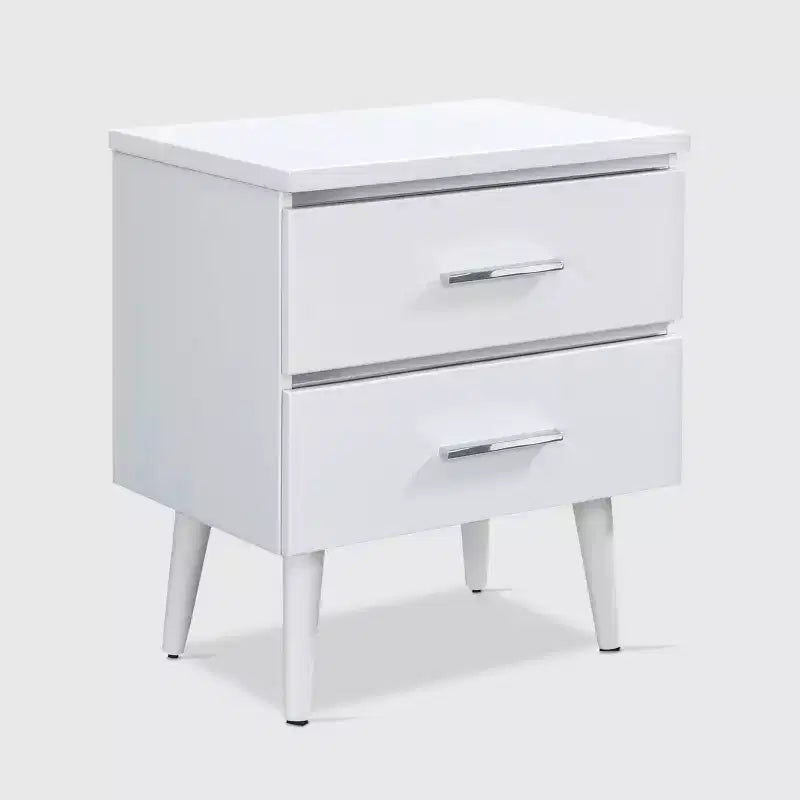 Comodino a 2 cassetti, Nero/Bianco, Struttura in metallo, Singolo