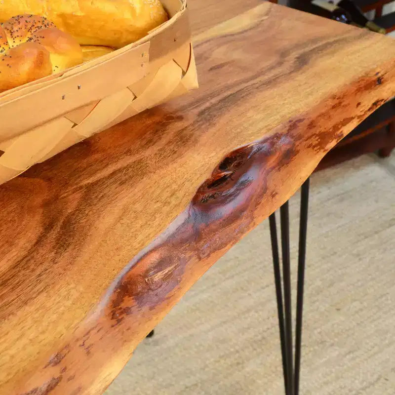 Tavolo da Bar con Bordo Naturale, Oro/Nero, 4 Posti a Sedere