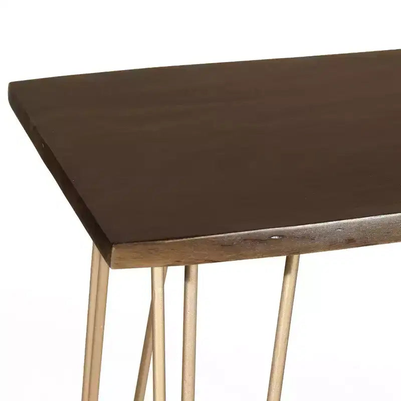 Tavolo da Bar con Bordo Naturale, Oro/Nero, 4 Posti a Sedere