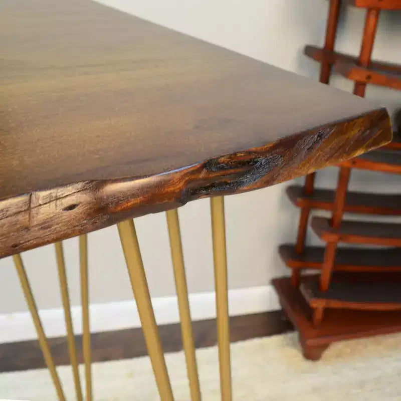 Tavolo da Bar con Bordo Naturale, Oro/Nero, 4 Posti a Sedere