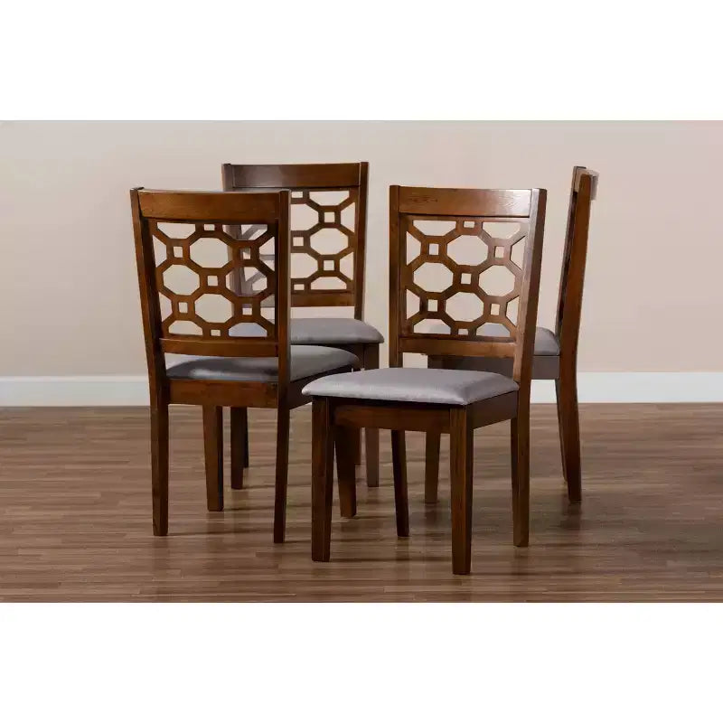 Sedia da pranzo in tessuto e legno, grigio/sabbia, senza braccioli, set da 4