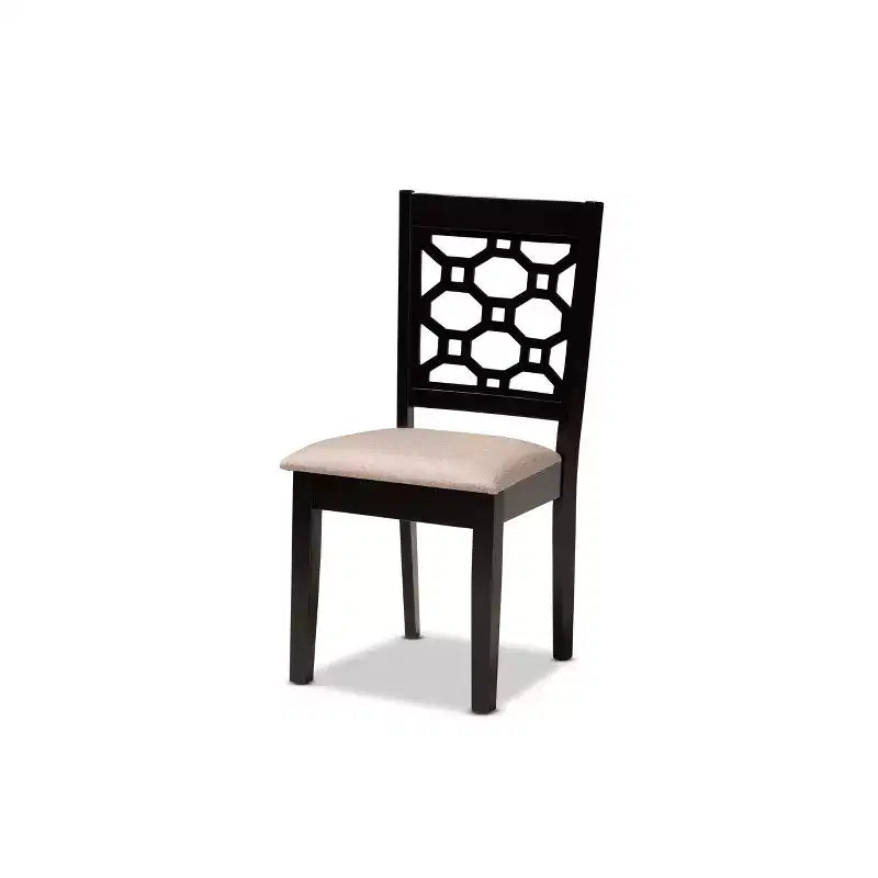 Sedia da pranzo in tessuto e legno, grigio/sabbia, senza braccioli, set da 4