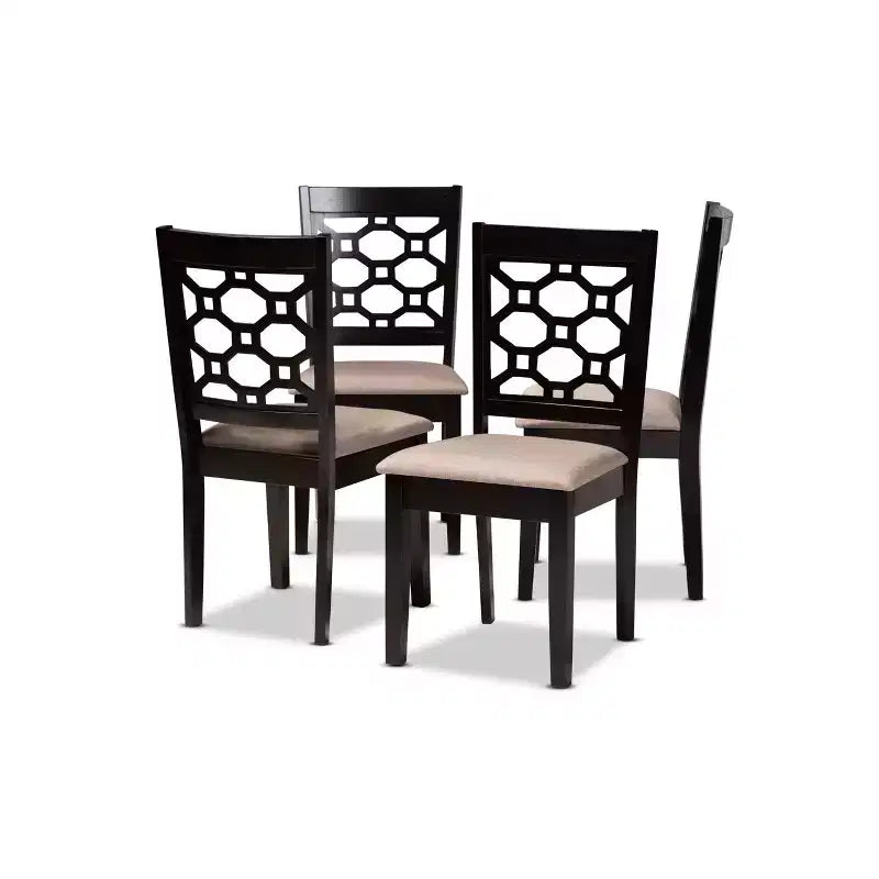 Sedia da pranzo in tessuto e legno, grigio/sabbia, senza braccioli, set da 4