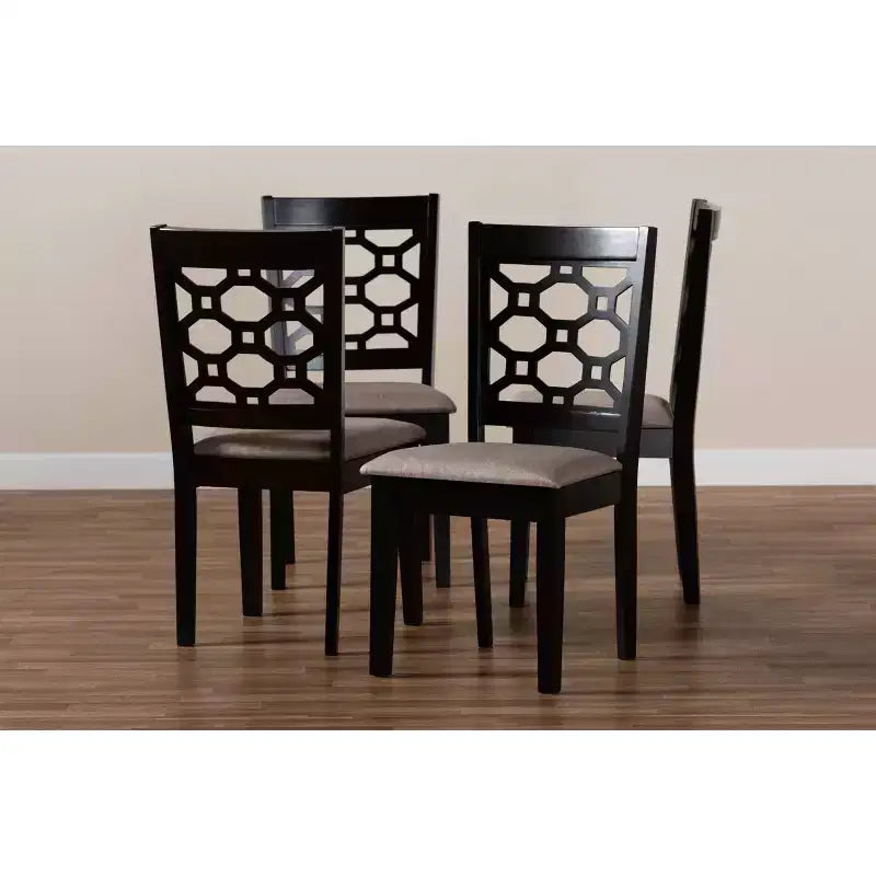Sedia da pranzo in tessuto e legno, grigio/sabbia, senza braccioli, set da 4
