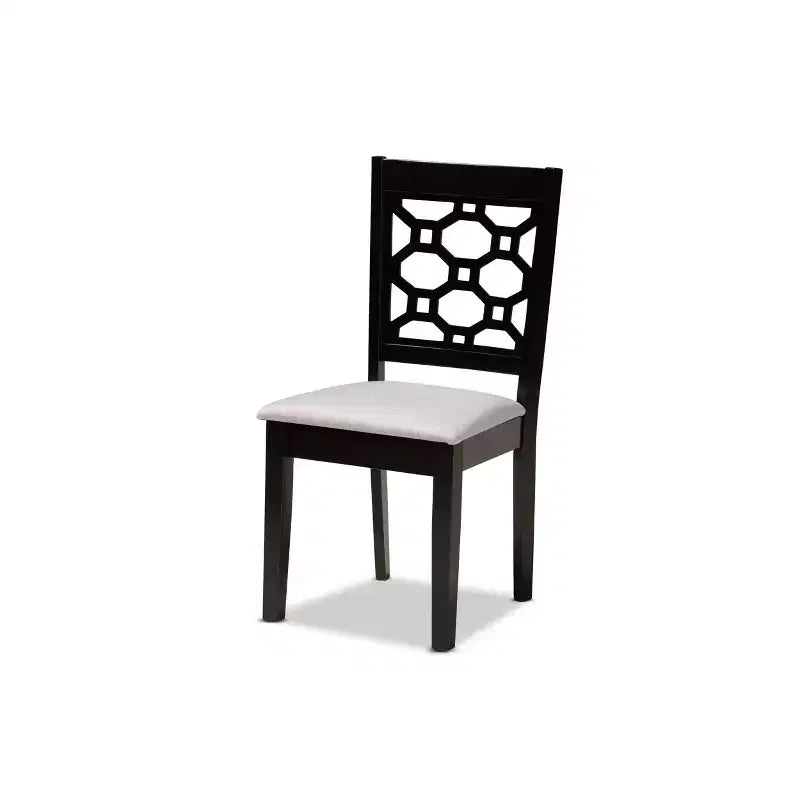 Sedia da pranzo in tessuto e legno, grigio/sabbia, senza braccioli, set da 4