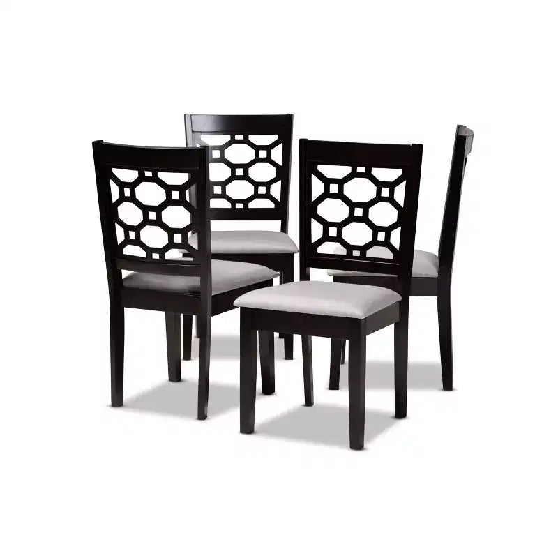 Sedia da pranzo in tessuto e legno, grigio/sabbia, senza braccioli, set da 4