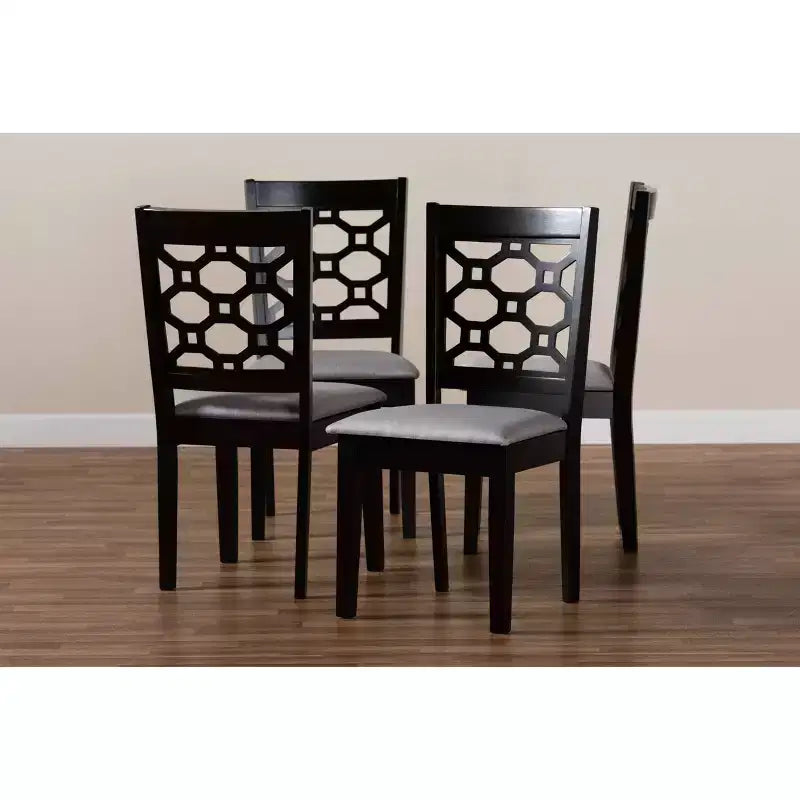 Sedia da pranzo in tessuto e legno, grigio/sabbia, senza braccioli, set da 4