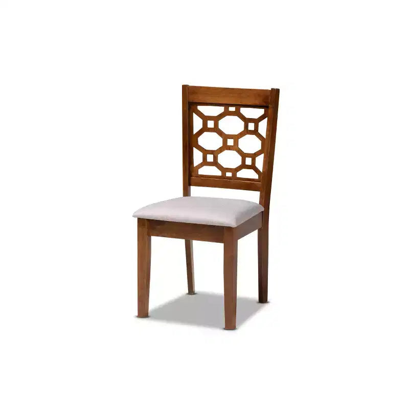 Sedia da pranzo in tessuto e legno, grigio/sabbia, senza braccioli, set da 4