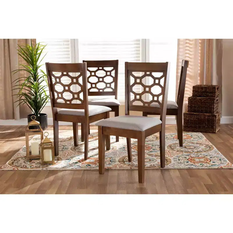 Sedia da pranzo in tessuto e legno, grigio/sabbia, senza braccioli, set da 4