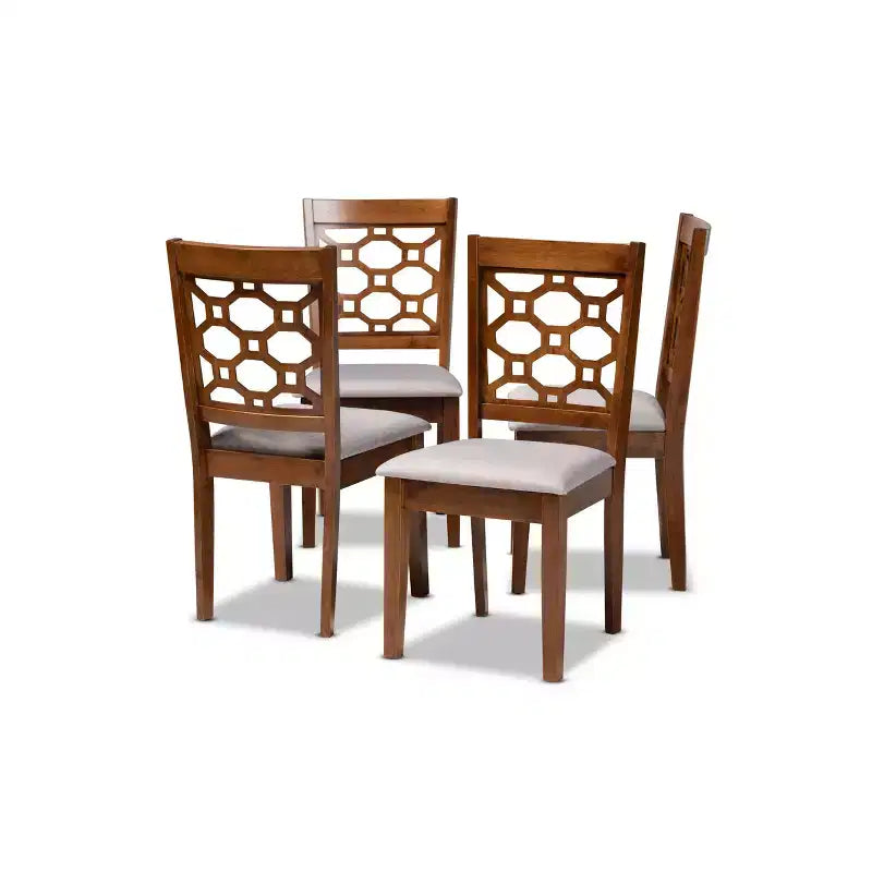 Sedia da pranzo in tessuto e legno, grigio/sabbia, senza braccioli, set da 4
