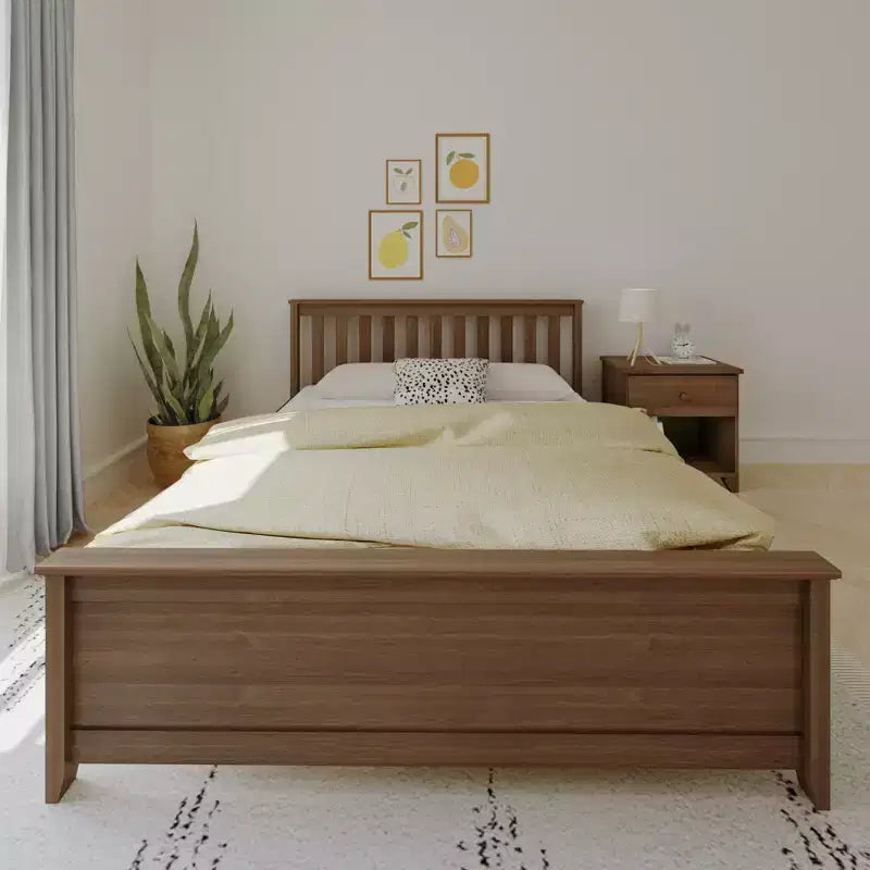 Struttura letto matrimoniale Clay / Pecan / Noce – Testiera a doghe, Stile piattaforma, 1 posto