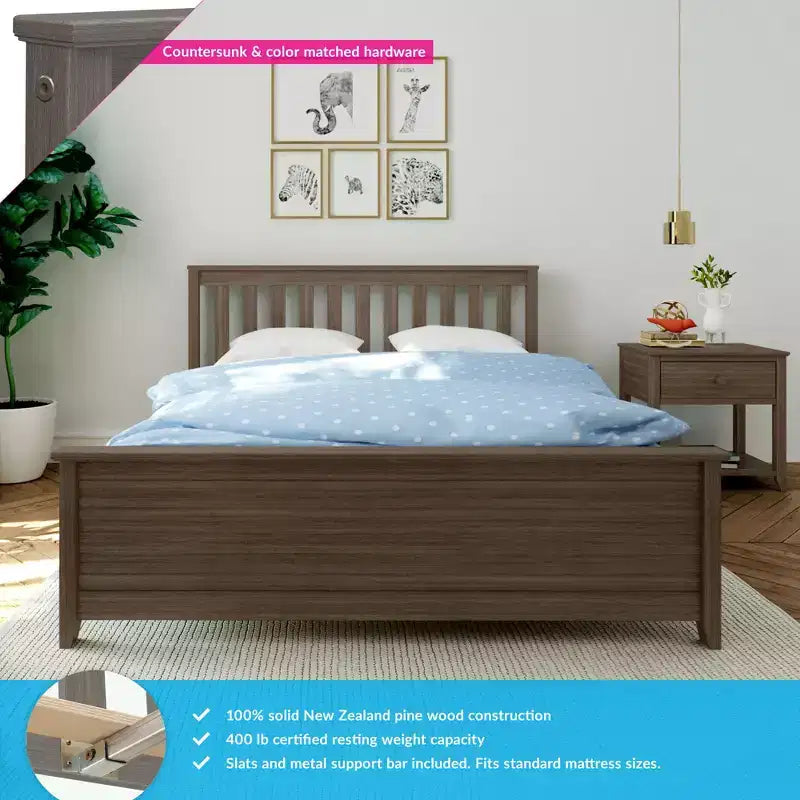 Struttura letto matrimoniale Clay / Pecan / Noce – Testiera a doghe, Stile piattaforma, 1 posto